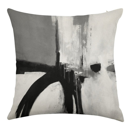Black White Grey Abstract Linen Throw Pillow Cover