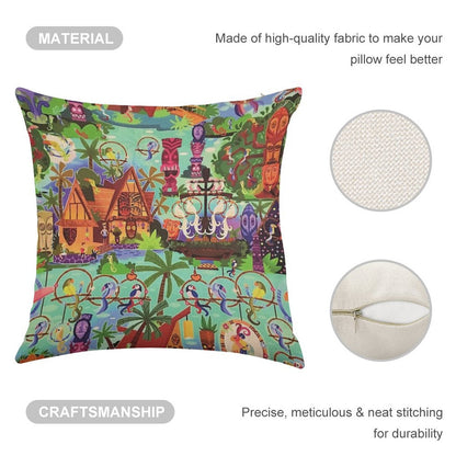 The ORIGINAL Enchanted Tiki Room Collage Linen Throw Pillow Cover