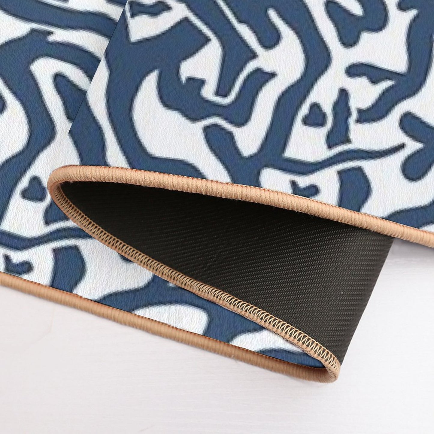 Coral Reef Pattern  Navy Blue White Coastal Beach House Bath Mat