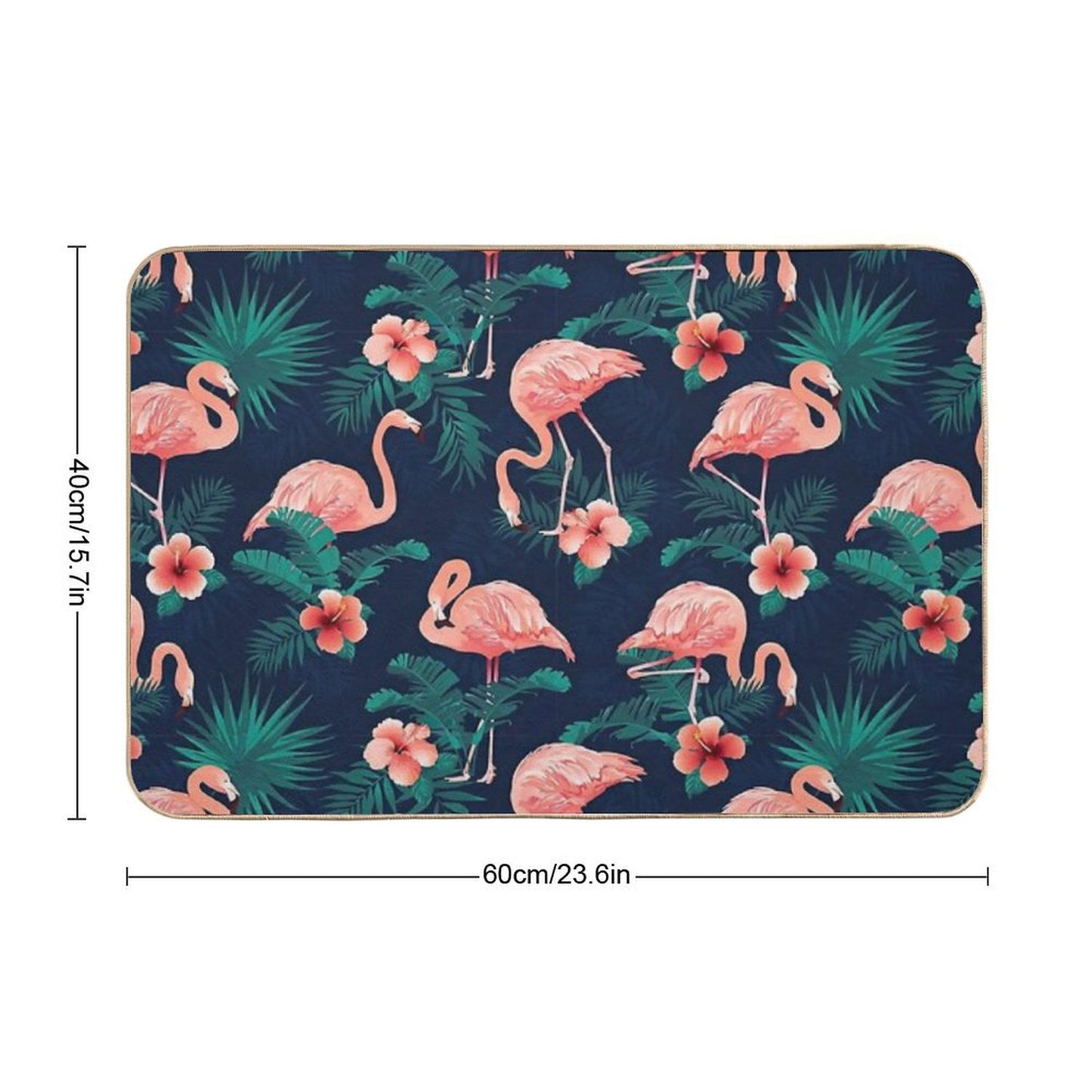 Flamingo Hibiscus Tropical Leaves Bath Mat