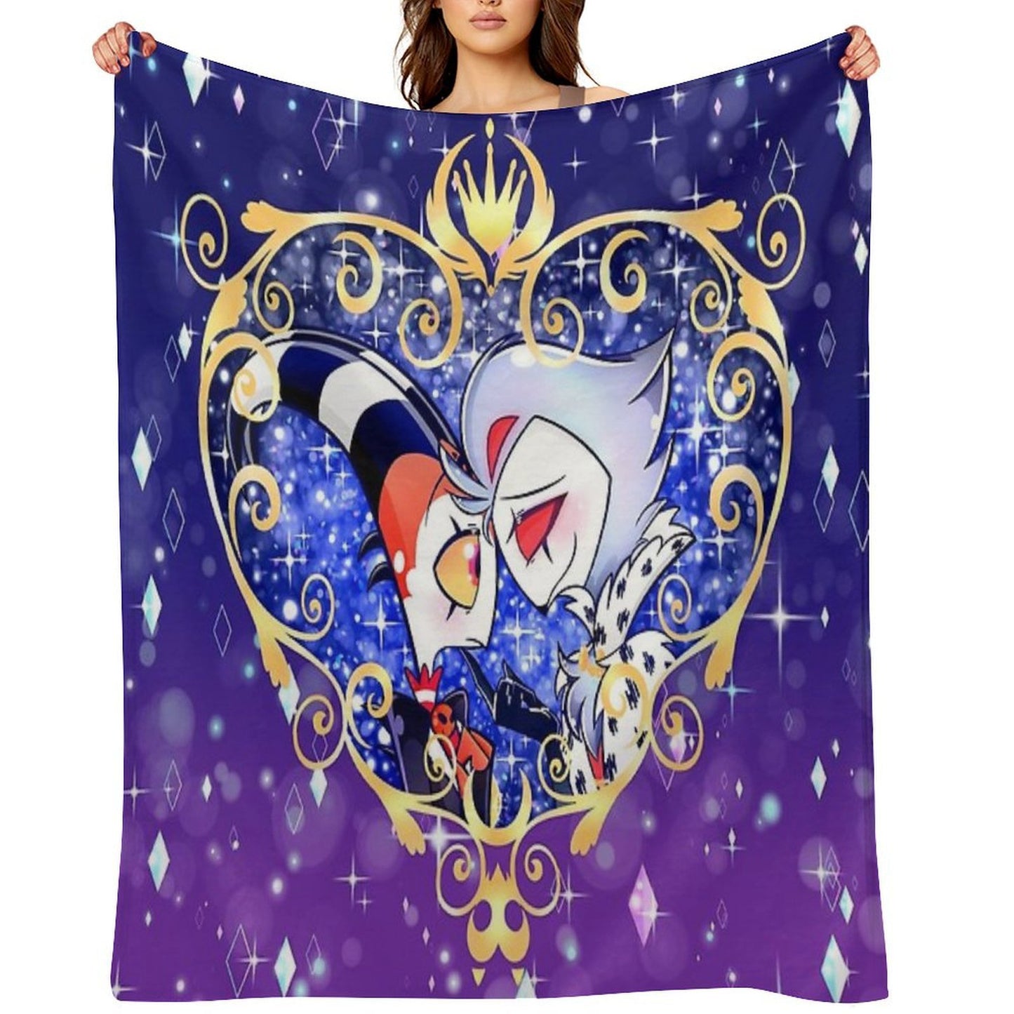 Helluva Boss Stolas And Blitzo Heart Frame Throw Blanket