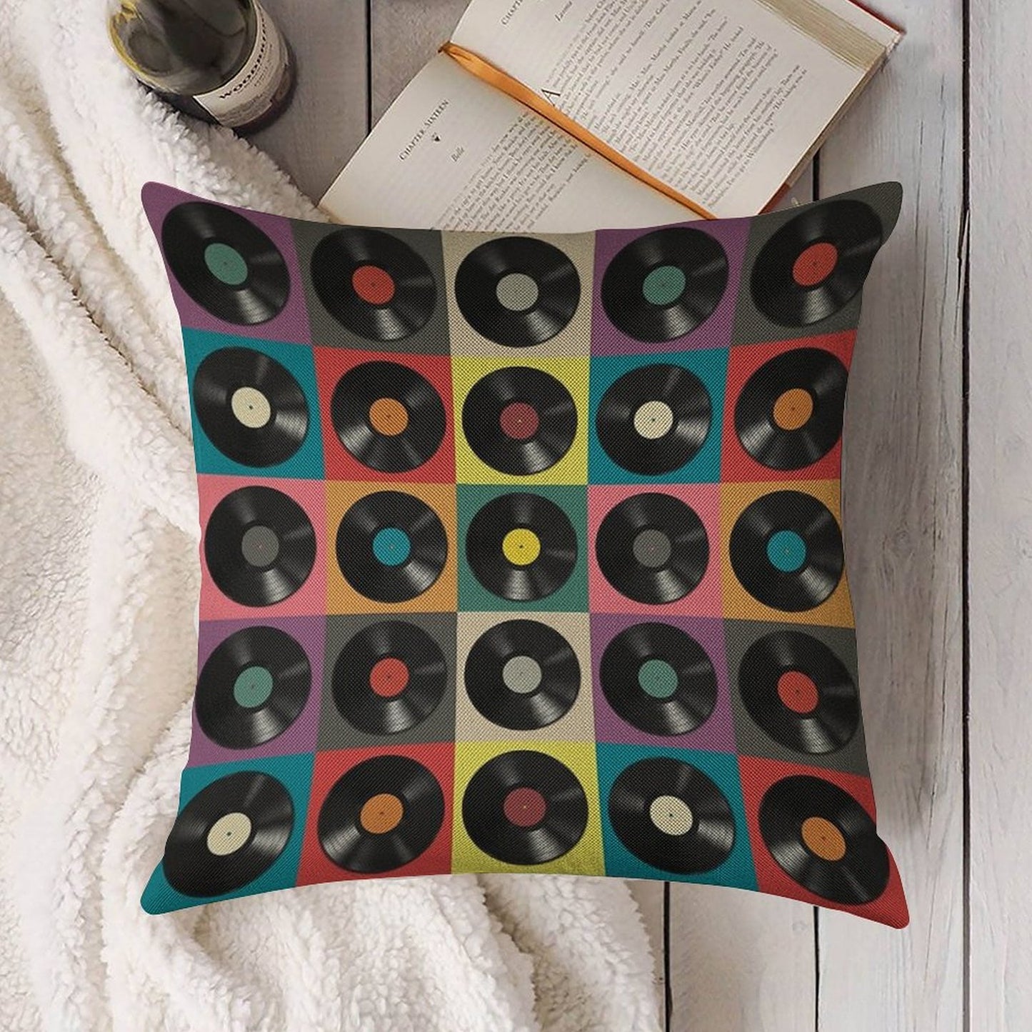 Vinyl Record Linen Throw Pillow Cover