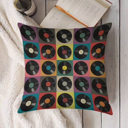 Vinyl Record Linen Throw Pillow Cover