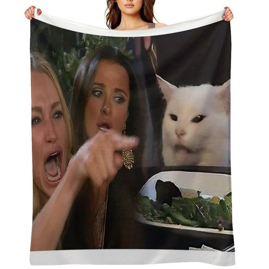 Woman Yelling at A Cat Throw Blanket