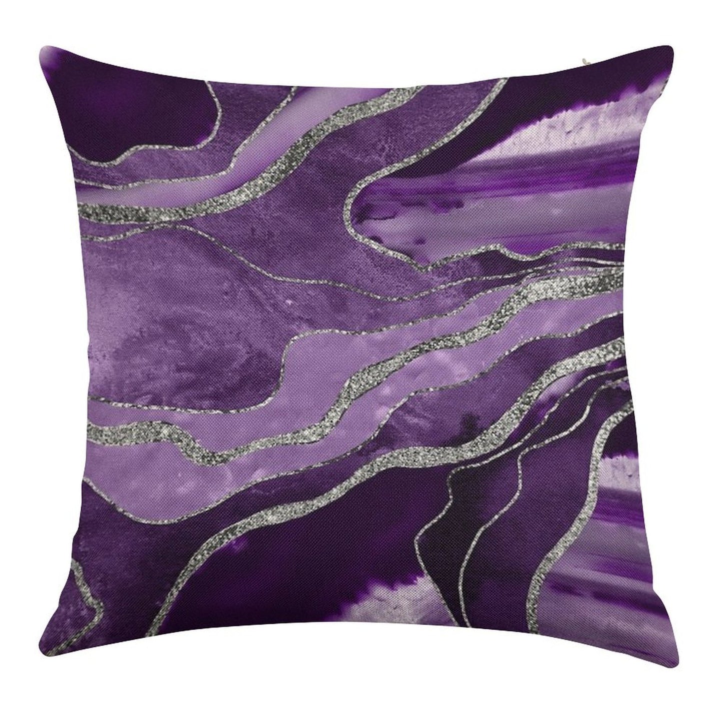 Purple Marble Agate Silver Glam #1 (Photo of Glitter Only - Not Reflective) Linen Throw Pillow Cover