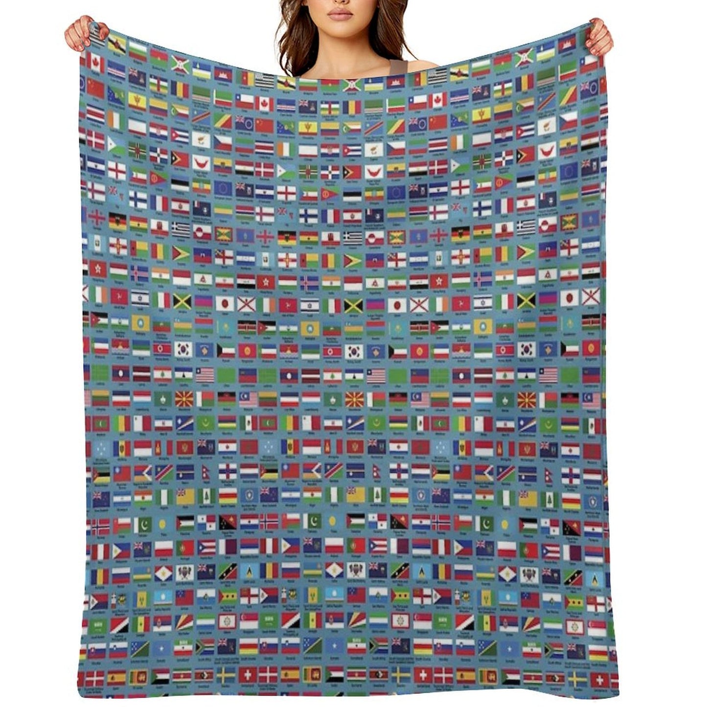World Flags with Country Names  - Blue Throw Blanket