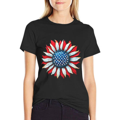 Sunflower American 4th of July Women Men Merica USA  High-quality Stitching T-Shirt