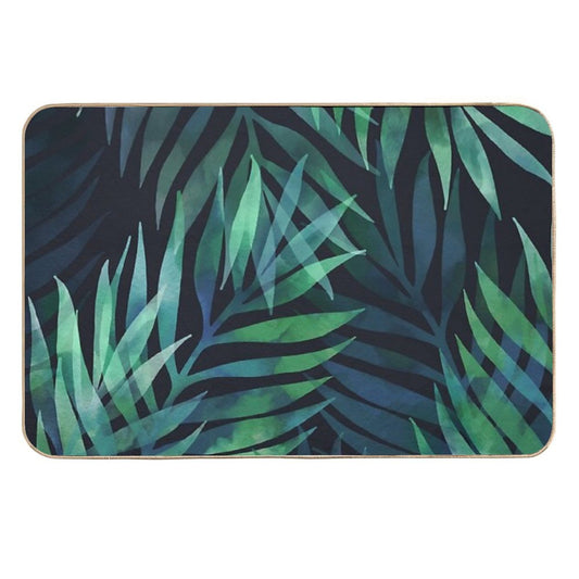 Dark Green Palms Leaves Pattern  Versatile Bath Mat