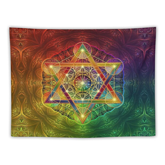 Metatron's Cube with Merkabah And Flower of Life Tapestry