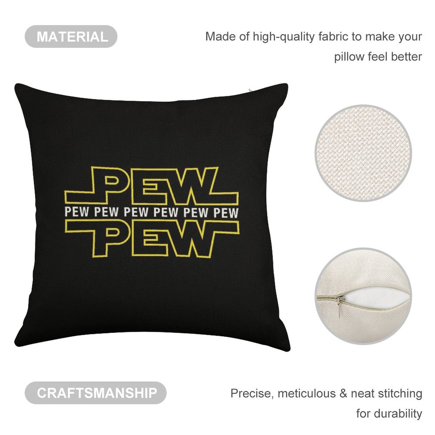 Pew Pew Pew Linen Throw Pillow Cover