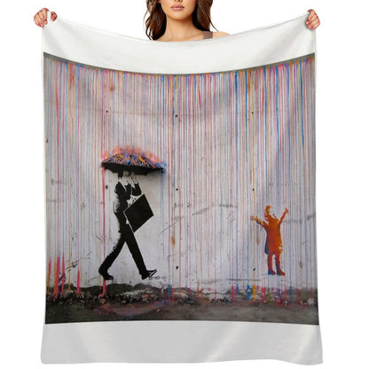 Banksy Umbrella Rainbow Happy Girl Throw Blanket