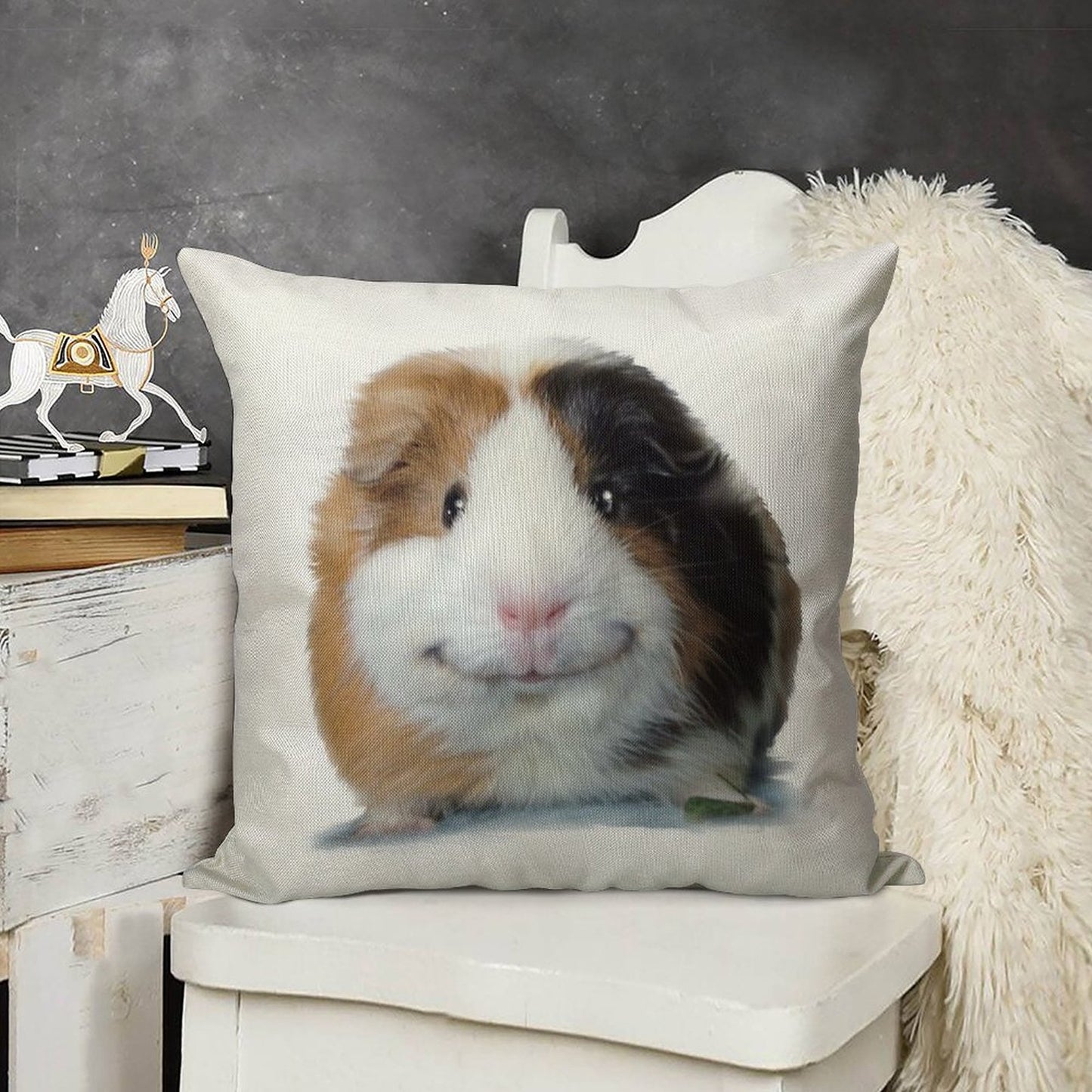 Keep Smiling with Angeelo The Guinea Pig! Linen Throw Pillow Cover