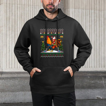 Rooster Ugly Xmas Gift Santa Riding Rooster Christmas Sweatshirt Casual Wear Hoodie