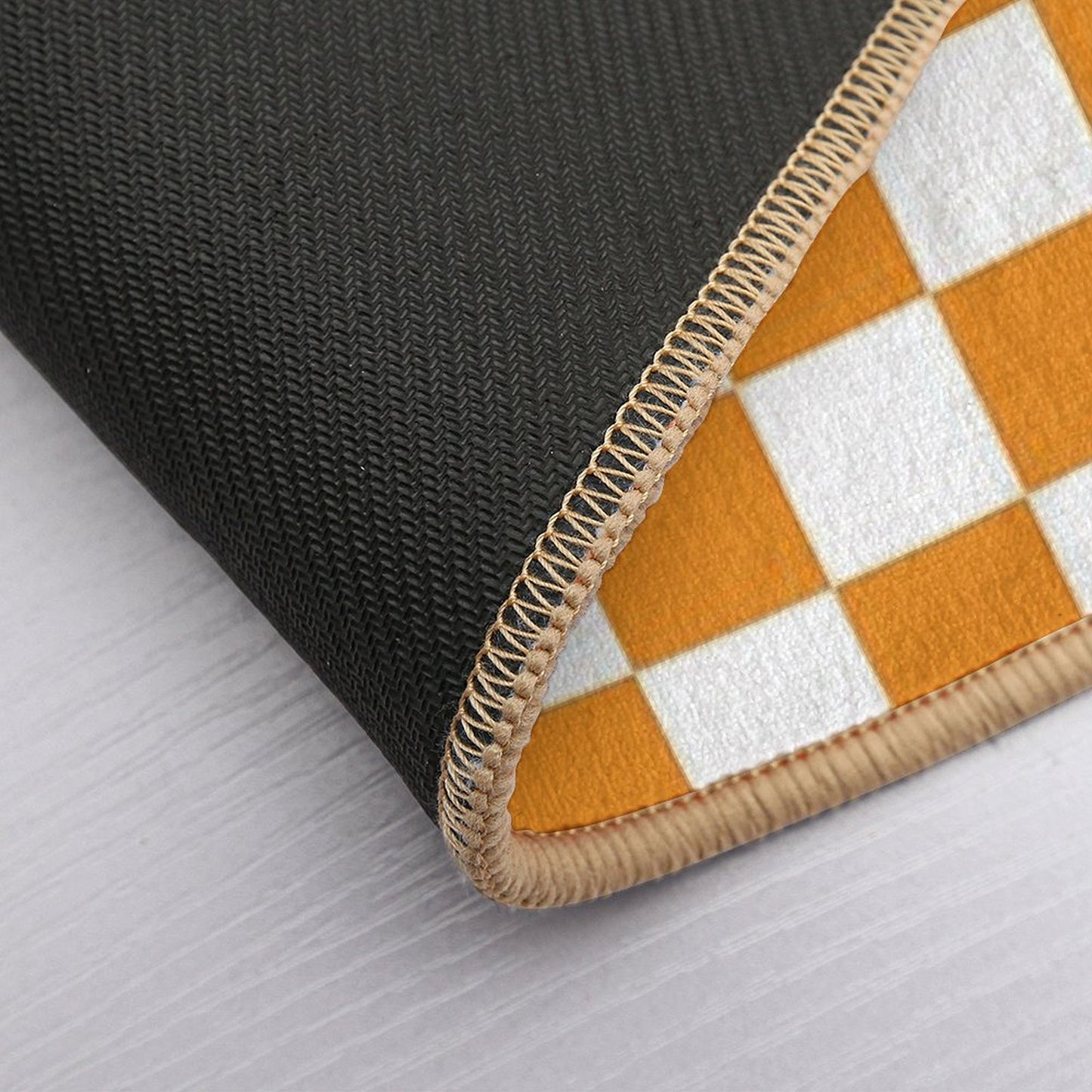 Orange White Checkerboard Bath Mat