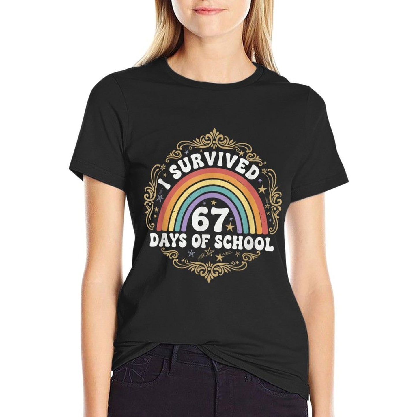 I Survived 67 Days of School Funny 67 Teachers Students Meme  Summer-ready Fabric T-Shirt
