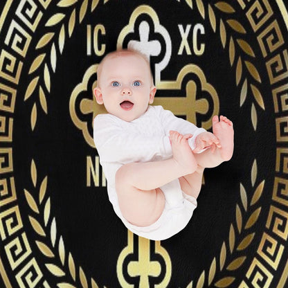 Ornate Baroque Gold Black Gold Greek Orthodox Cross Throw Blanket