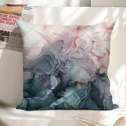Blush And Payne's Grey Flowing Abstract Painting Linen Throw Pillow Cover