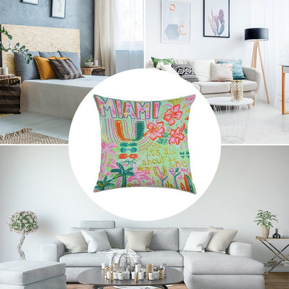 Miami Collage Linen Throw Pillow Cover