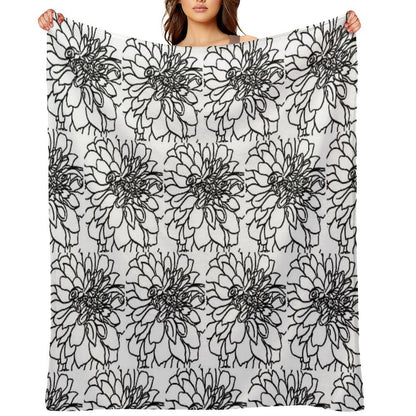 Black And White Dahlia with A Little Bee Throw Blanket