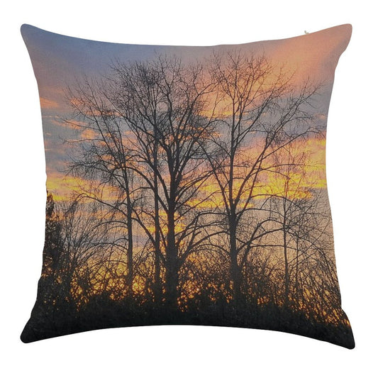 Autumn Ember Silhouette Linen Throw Pillow Cover