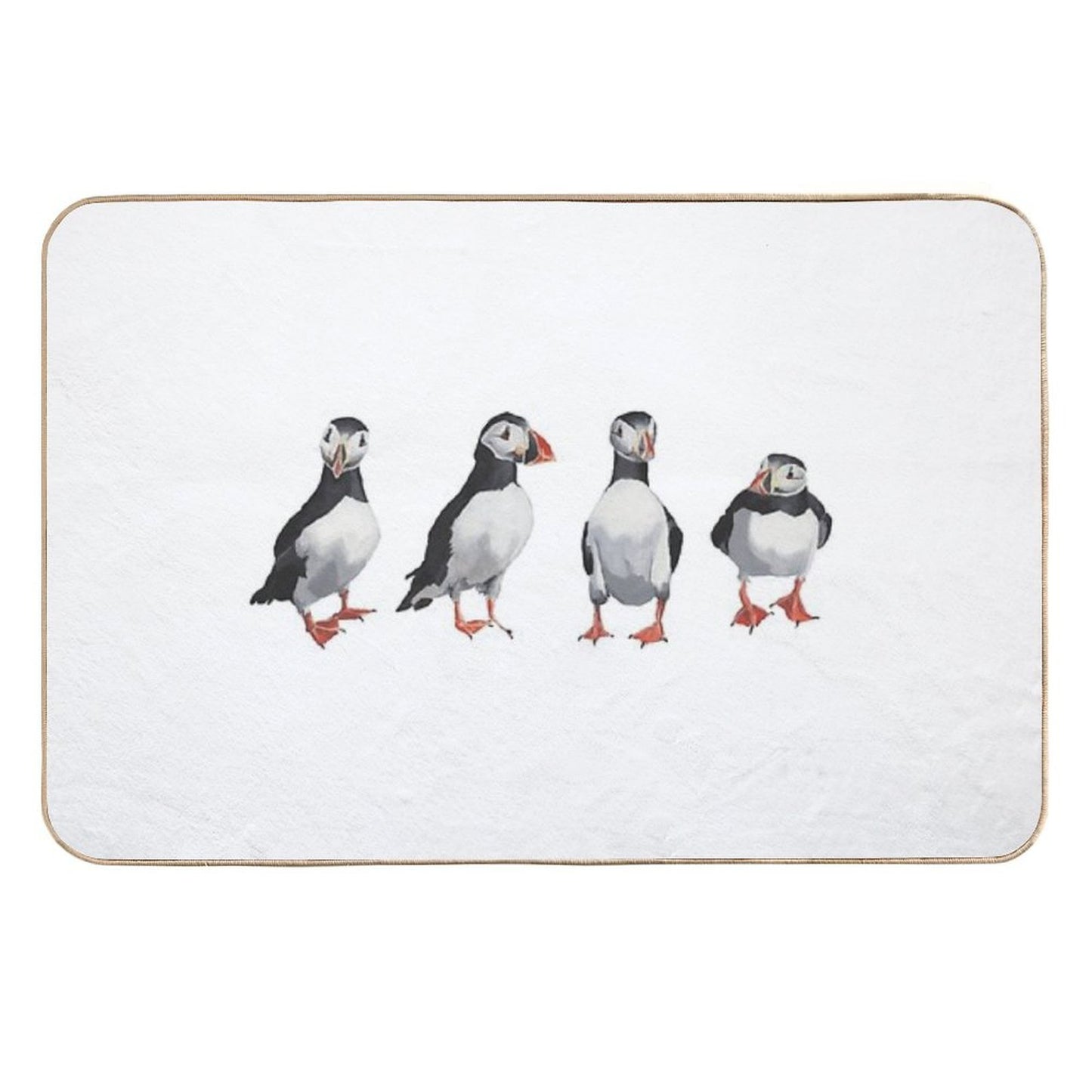 4 Puffins in A Line  Easy To Clean Bath Mat