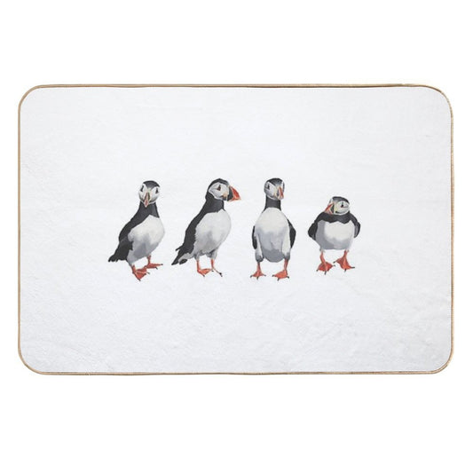 4 Puffins in A Line  Easy To Clean Bath Mat