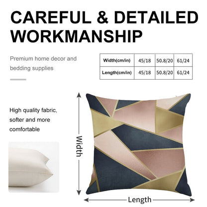 Geometric, Rose Gold, Pink, Gold And Navy Blue, Abstract, Pattern Linen Throw Pillow Cover