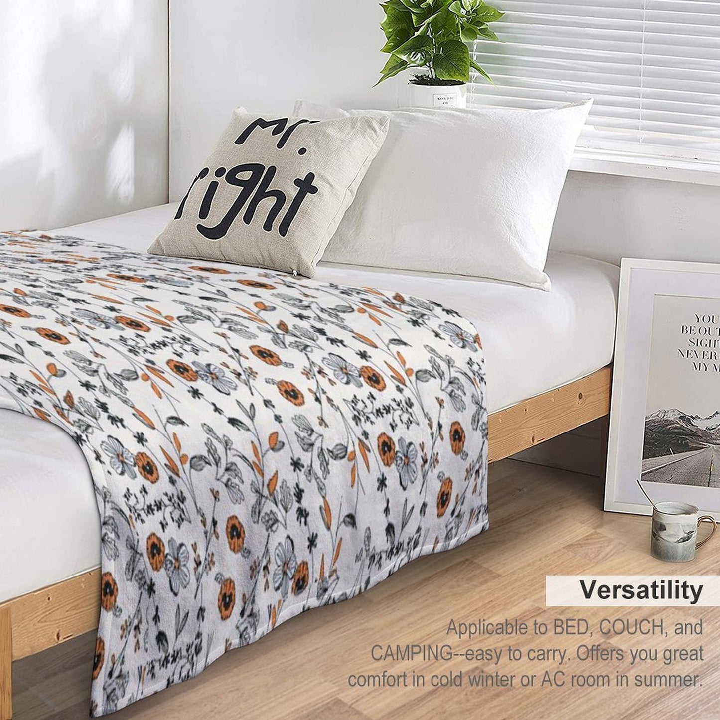 Orange Flower Pattern Throw Blanket