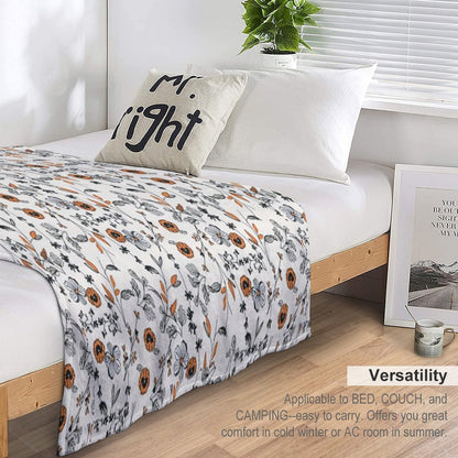 Orange Flower Pattern Throw Blanket