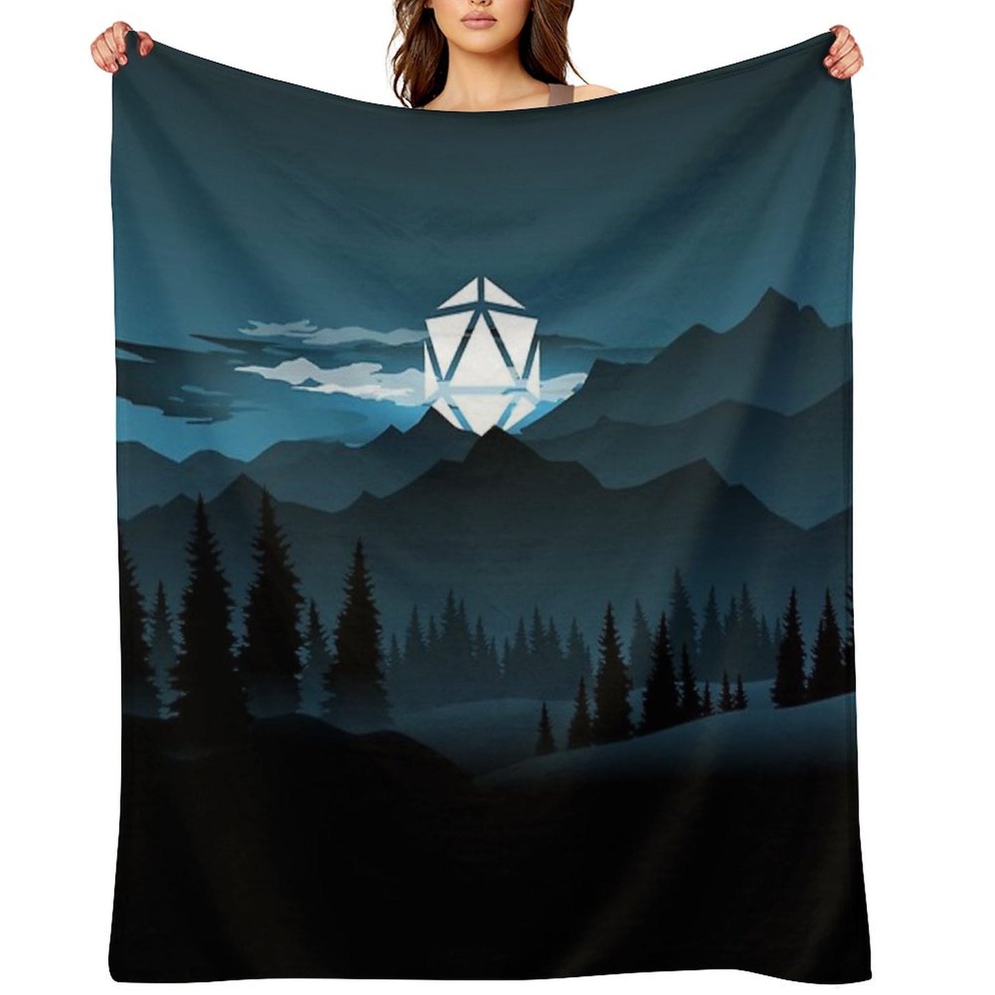 Mountain Full Moon D20 Dice Tabletop RPG Maps And Landscapes Throw Blanket