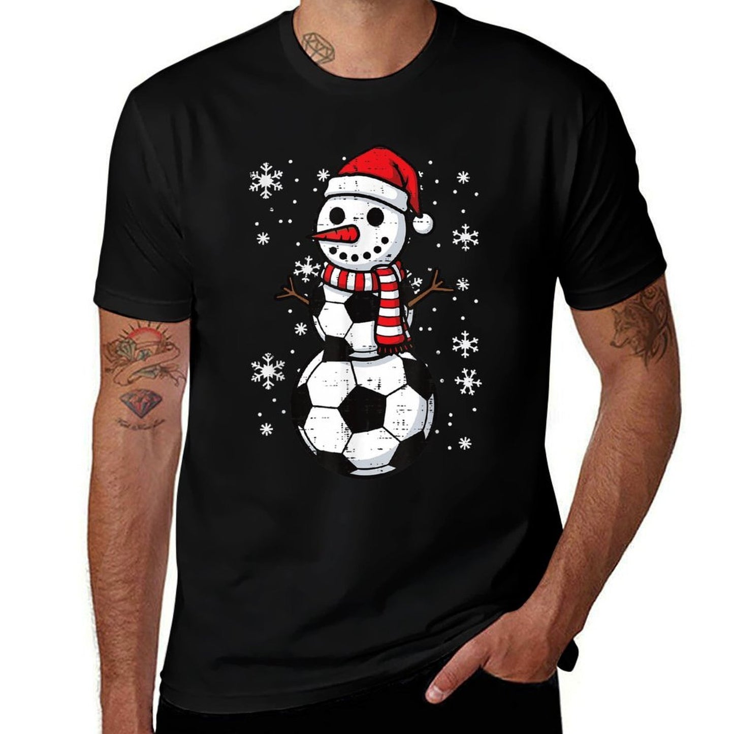 Christmas Soccer Ball Snowman Xmas Football Boys KDS Men  Lightweight T-Shirt
