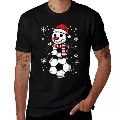 Christmas Soccer Ball Snowman Xmas Football Boys KDS Men  Lightweight T-Shirt