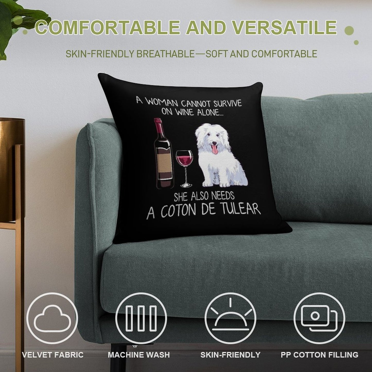 Coton De Tulear And Wine Funny Dog Soft Multiple Sizes Throw Pillow