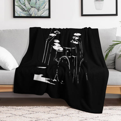 Drum Kit Black And White Throw Blanket