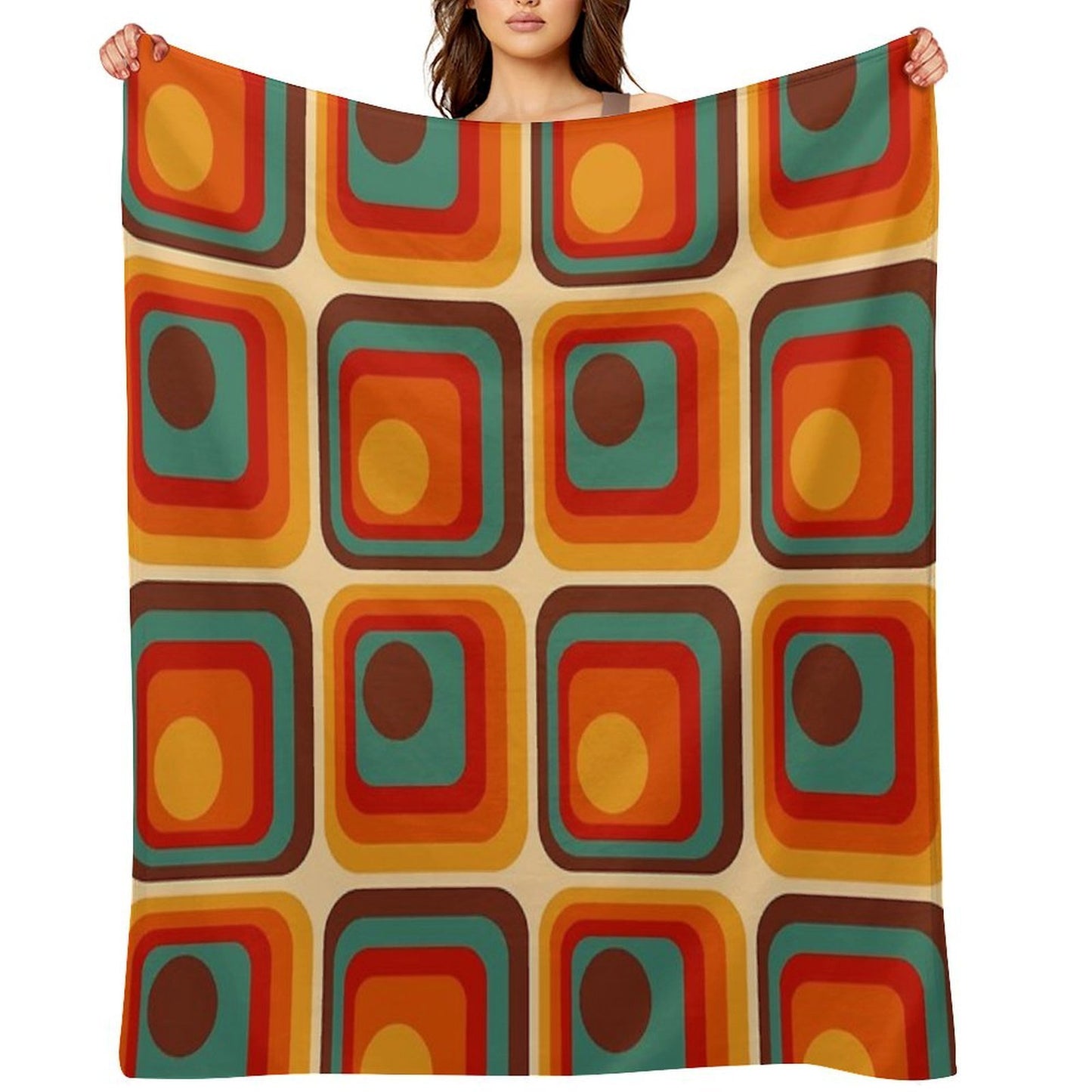 Retro Geometric Gradient Square And Circle Pattern 221 Throw Blanket