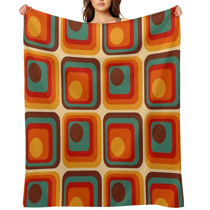 Retro Geometric Gradient Square And Circle Pattern 221 Throw Blanket