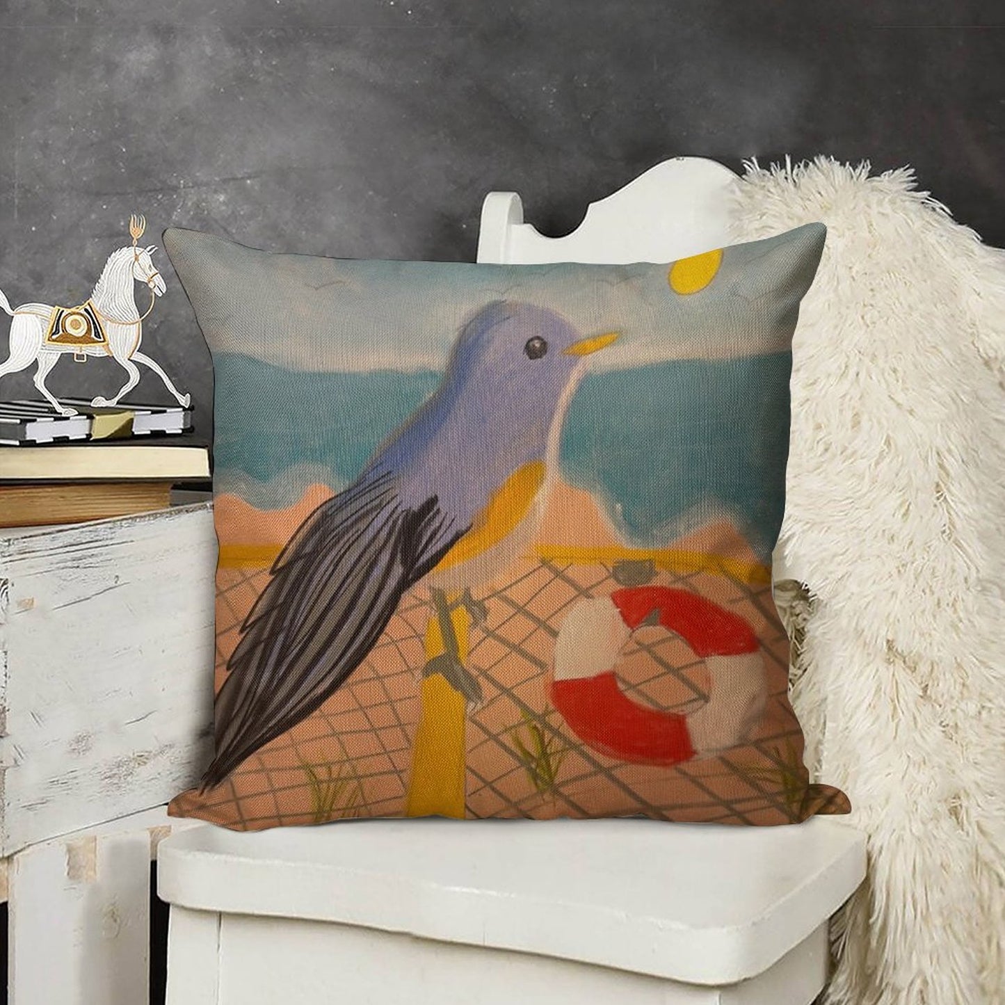 A Bird’s Beach Vibe Linen Throw Pillow Cover
