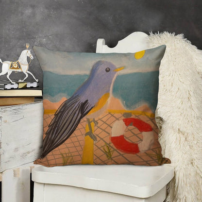 A Bird’s Beach Vibe Linen Throw Pillow Cover