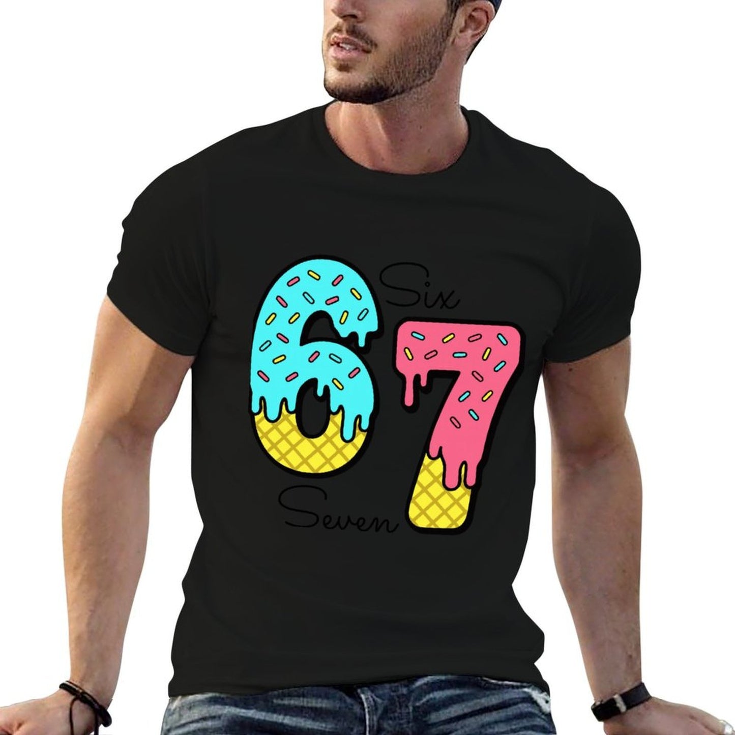 Funny 67 Ice Cream Drip Meme Six Seven Gen Alpha Slang  Vintage-inspired T-Shirt