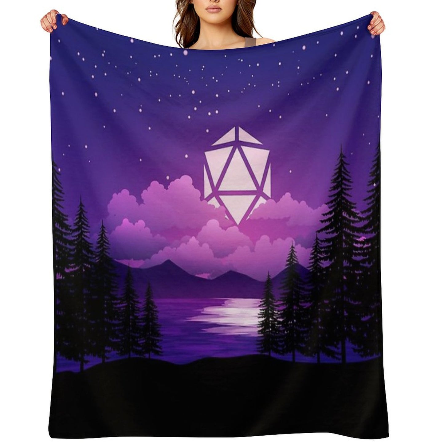Pink Sunset D20 Dice Sun Lake Tabletop RPG Maps And Landscapes Throw Blanket