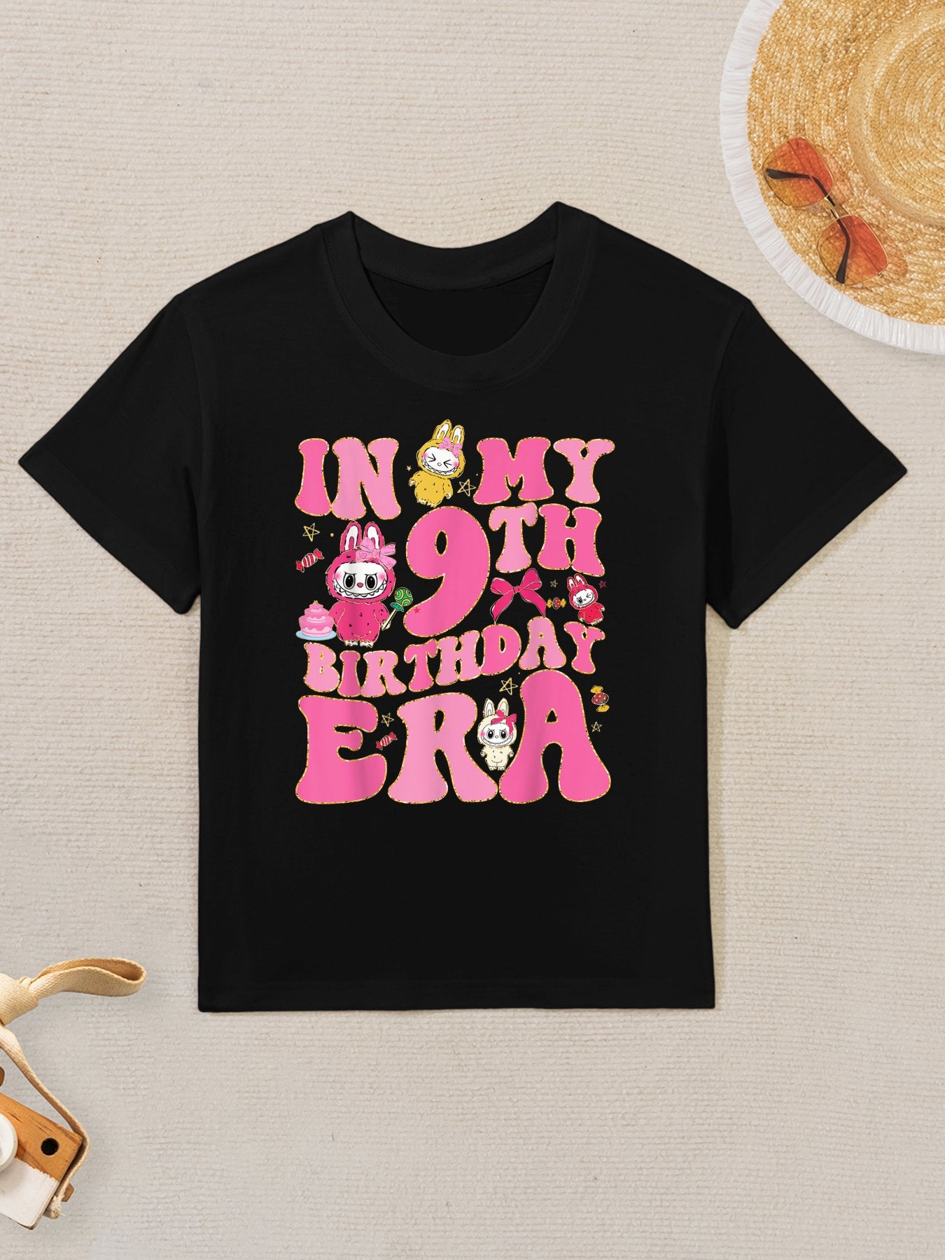 Groovy In My 9th Birthday Era Girls Kidsns Labubu Bday Kids T-Shirt