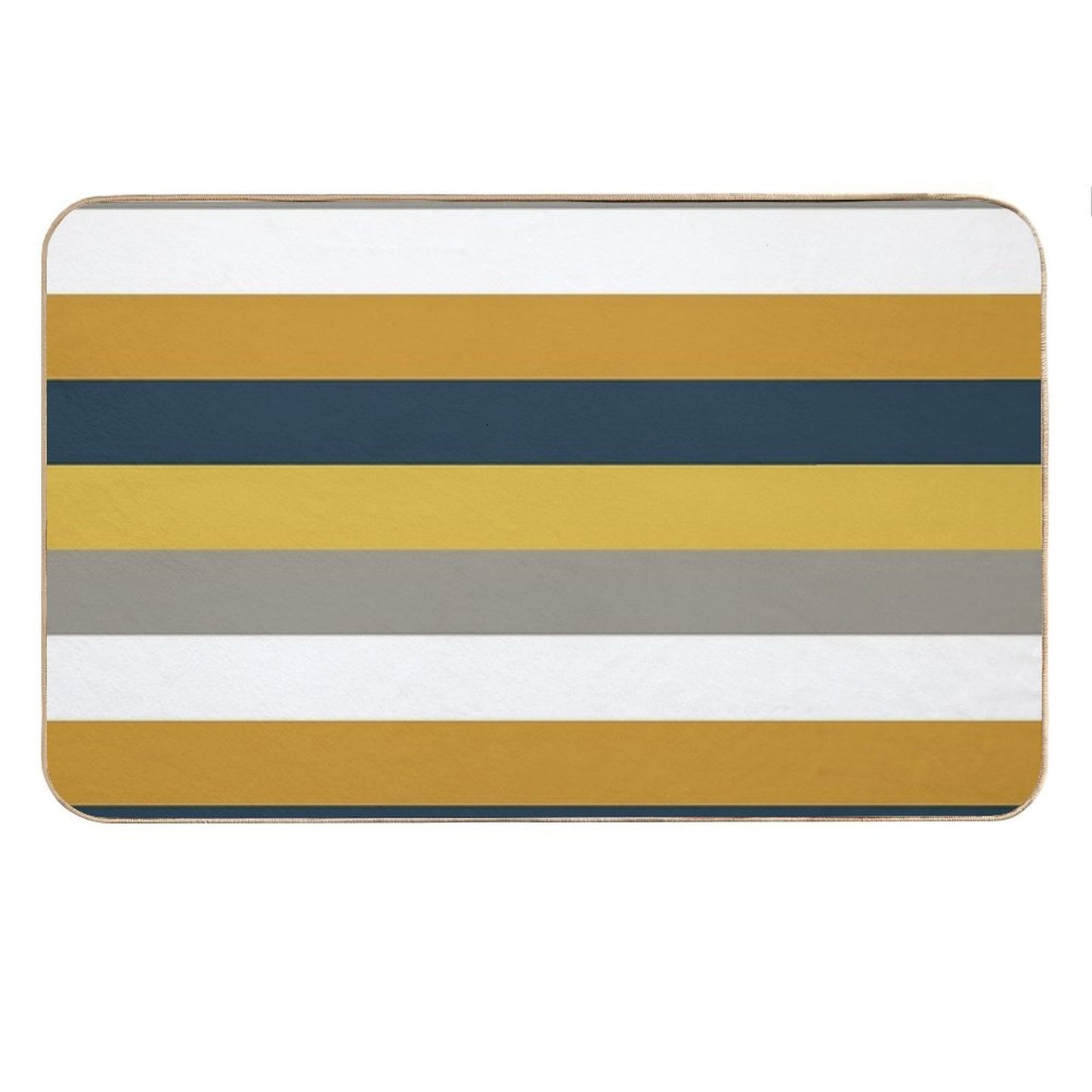Broad Stripes Pattern in Light And Dark Mustard Yellow, Grey, White, And Navy Blue Bath Mat