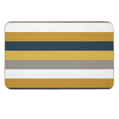 Broad Stripes Pattern in Light And Dark Mustard Yellow, Grey, White, And Navy Blue Bath Mat