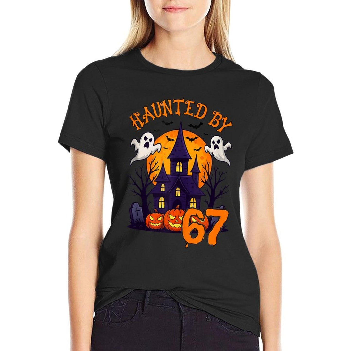 Haunted by 67 Funny Slang Halloween Costume Meme Six Seven  Tagless Design T-Shirt