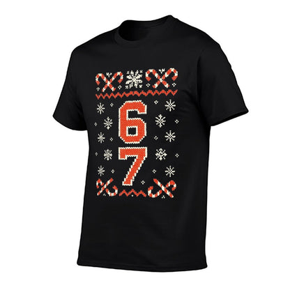 Funny 67 Meme Ugly Christmas Sweatern Boys Kids Mom Dad  Heathered Texture T-Shirt