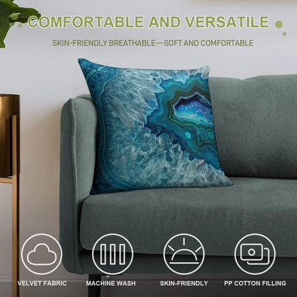 Teal Aqua Turquoise Blue Rock Agate Mineral Crystals Pattern Soft Anti-Pilling Throw Pillow