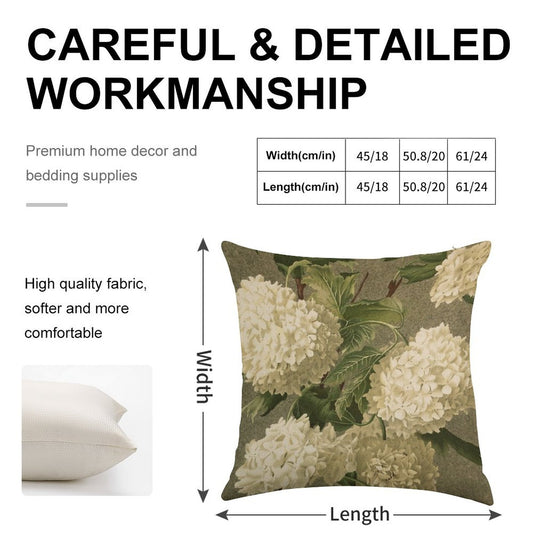 Vintage Victorian White Hydrangea Floral Linen Throw Pillow Cover