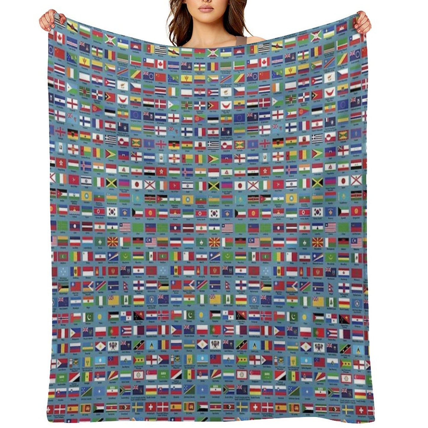 World Flags with Country Names  - Blue Throw Blanket