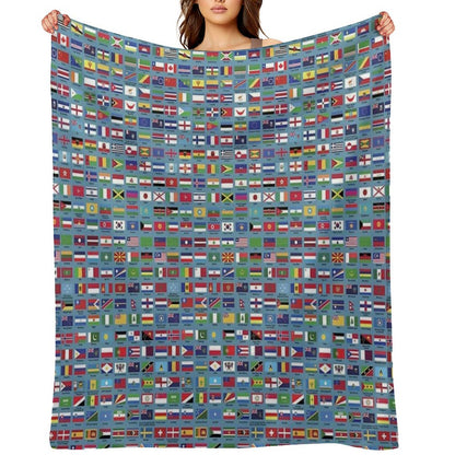 World Flags with Country Names  - Blue Throw Blanket