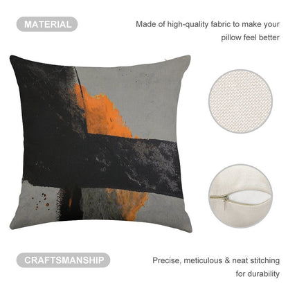Minimal Orange on Black Linen Throw Pillow Cover
